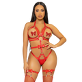 LEG AVENUE - KINK - HARNAS MET STUDD O-RING TEDDY MAAT S - ROOD