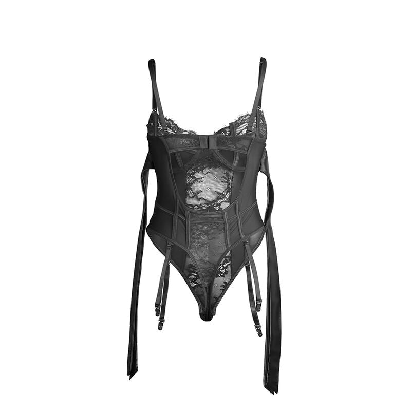 SUBBLIME - 955502 SPITZEN-BODY MIT SCHLEIFEN UND STRUMPFBÄNDERN SCHWARZ L/XL