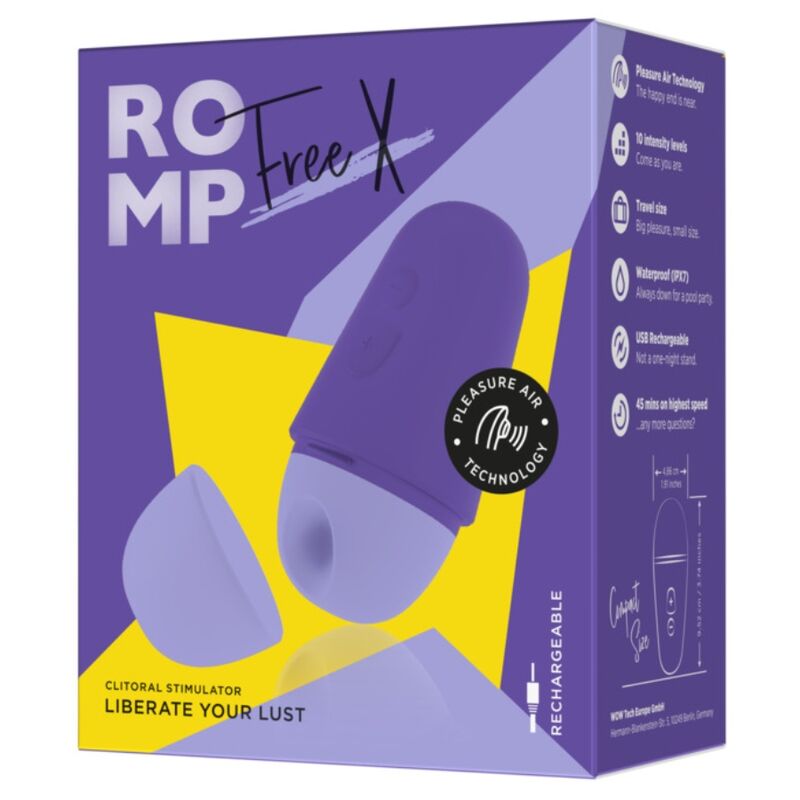 ROMP - Free X Clitoral Stimulator 10 Levels Rechargeable Purple