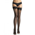 LEG AVENUE - ZWARTE NETPANTY MET KANTEN BOVENKANT EN STRIKDETAIL